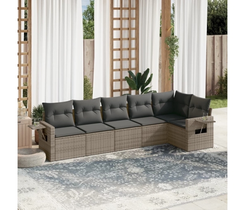 Set de muebles de jardín 6 pzas y cojines ratán sintético gris