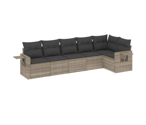 Set de sofás de jardín 6 pzas y cojines ratán sintético gris