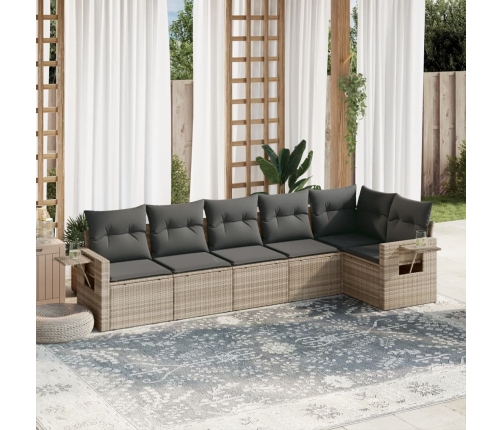 Set de sofás de jardín 6 pzas y cojines ratán sintético gris