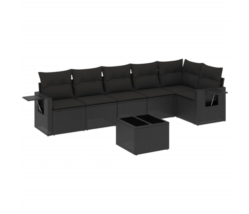 Set de comedor de jardín 7 pzas y cojines ratán sintético negro