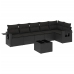 Set de comedor de jardín 7 pzas y cojines ratán sintético negro