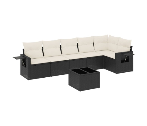 Set de comedor de jardín 7 pzas y cojines ratán sintético negro
