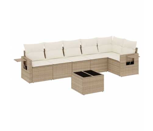 Set sofás de jardín 7 piezas y cojines ratán sintético beige
