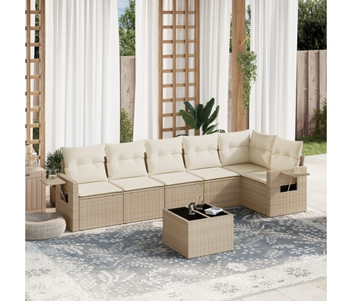 Set sofás de jardín 7 piezas y cojines ratán sintético beige