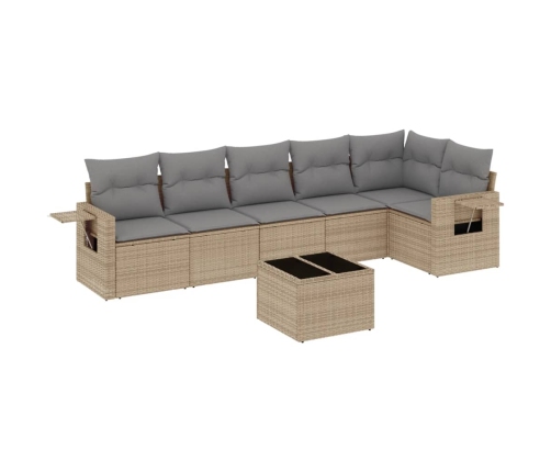 Set sofás de jardín 7 piezas y cojines ratán sintético beige