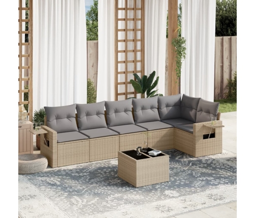 Set sofás de jardín 7 piezas y cojines ratán sintético beige