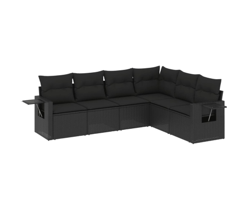 Set de sofás de jardín 6 piezas y cojines ratán sintético negro