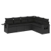 Set de sofás de jardín 6 piezas y cojines ratán sintético negro