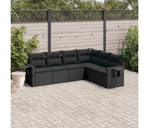 Set de sofás de jardín 6 piezas y cojines ratán sintético negro