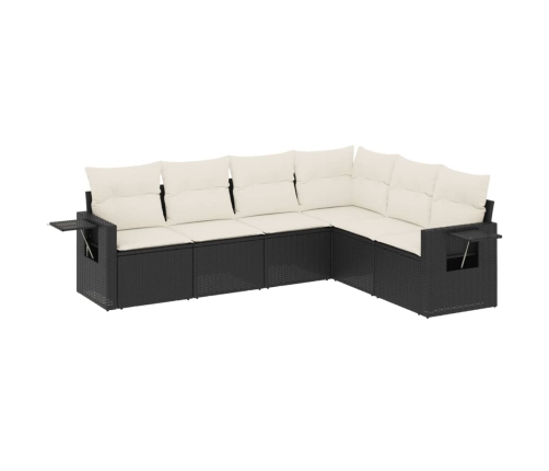 Set de sofás de jardín 6 piezas y cojines ratán sintético negro