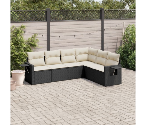 Set de sofás de jardín 6 piezas y cojines ratán sintético negro