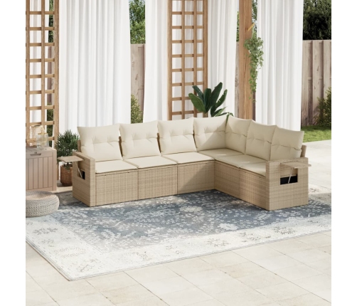 Juego de sofás jardín con cojines 6 pzas ratán sintético beige