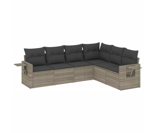 Set de sofás de jardín 6 pzas y cojines ratán sintético gris