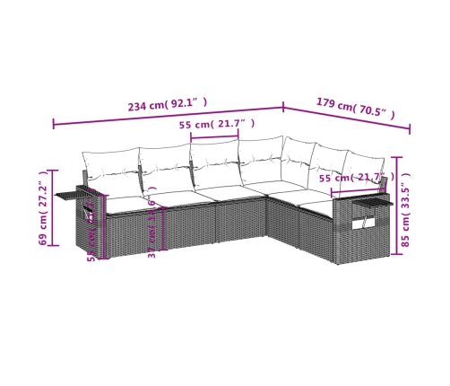 Set de sofás de jardín 6 pzas y cojines ratán sintético gris