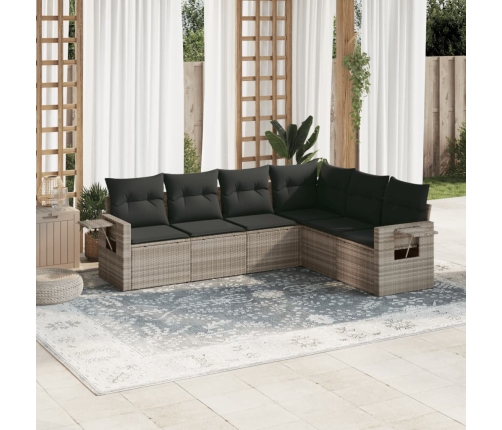 Set de sofás de jardín 6 pzas y cojines ratán sintético gris