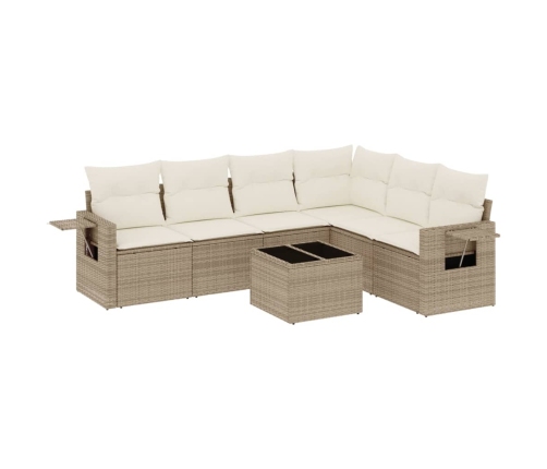 Set sofás de jardín 7 piezas y cojines ratán sintético beige