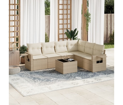 Set sofás de jardín 7 piezas y cojines ratán sintético beige