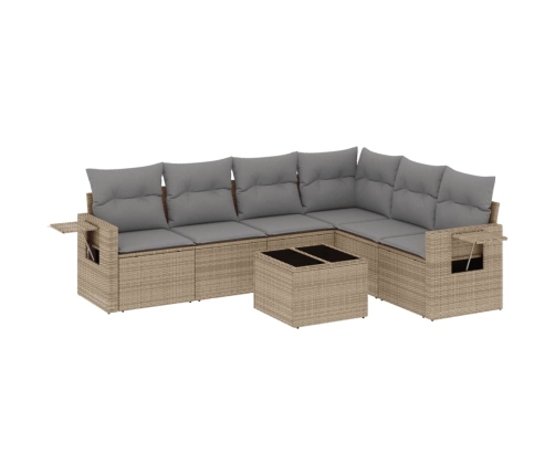 Set sofás de jardín 7 piezas y cojines ratán sintético beige