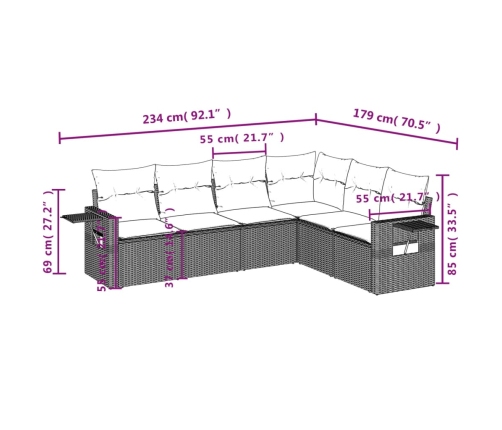 Set sofás de jardín 7 piezas y cojines ratán sintético beige