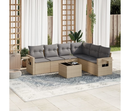 Set sofás de jardín 7 piezas y cojines ratán sintético beige