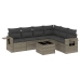 Set de sofás de jardín 7 piezas con cojines ratán PE gris