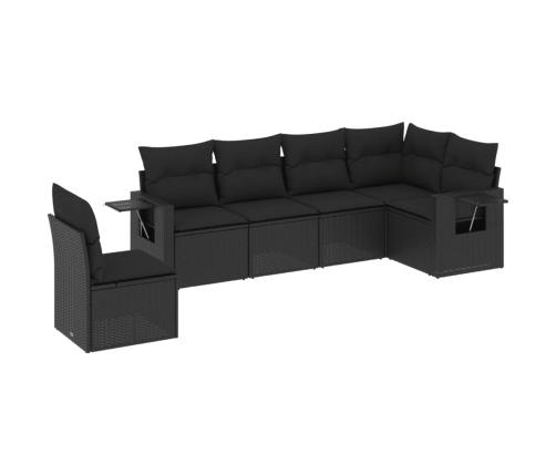 Set de sofás de jardín 6 piezas y cojines ratán sintético negro