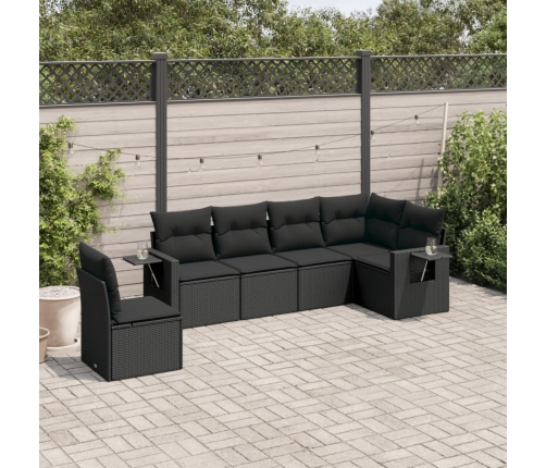 Set de sofás de jardín 6 piezas y cojines ratán sintético negro