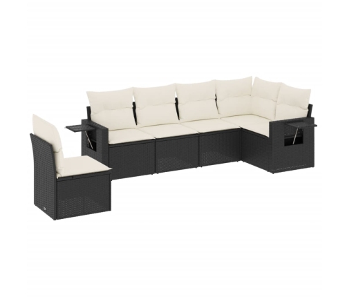 Set de sofás de jardín 6 piezas y cojines ratán sintético negro
