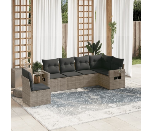 Set de muebles de jardín 6 pzas y cojines ratán sintético gris