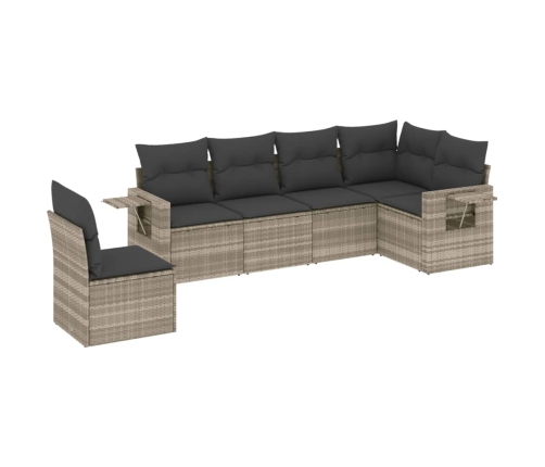Set de sofás de jardín 6 pzas y cojines ratán sintético gris
