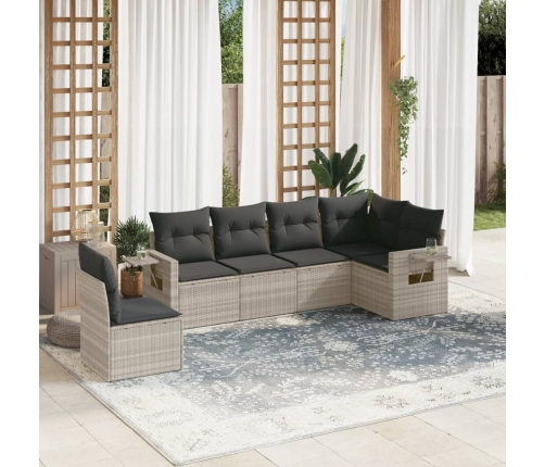 Set de sofás de jardín 6 pzas y cojines ratán sintético gris