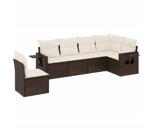 Set sofás de jardín 6 piezas y cojines ratán sintético marrón