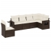 Set sofás de jardín 6 piezas y cojines ratán sintético marrón