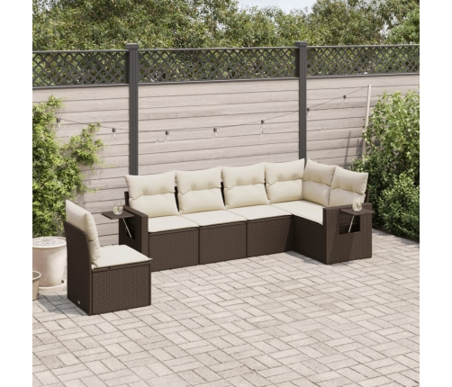 Set sofás de jardín 6 piezas y cojines ratán sintético marrón