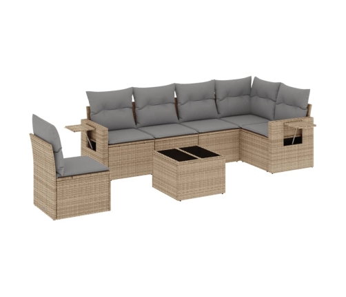 Set sofás de jardín 7 piezas y cojines ratán sintético beige