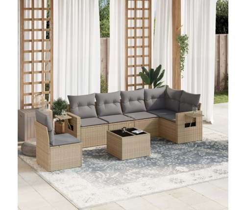 Set sofás de jardín 7 piezas y cojines ratán sintético beige