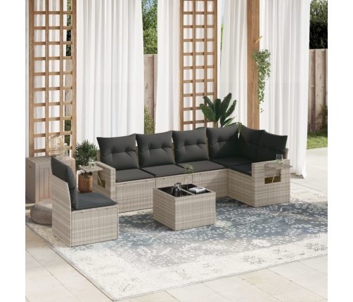Set de sofás de jardín 7 pzas con cojines ratán PE gris claro