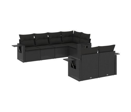 Set de comedor de jardín 7 pzas y cojines ratán sintético negro