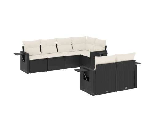 Set de comedor de jardín 7 pzas y cojines ratán sintético negro