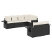 Set de comedor de jardín 7 pzas y cojines ratán sintético negro