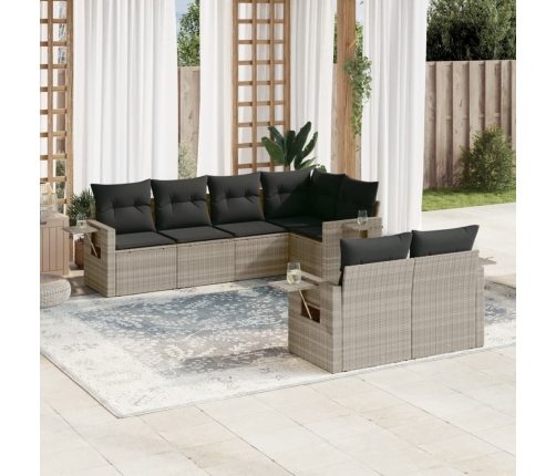 Set de sofás de jardín 7 pzas con cojines ratán PE gris claro