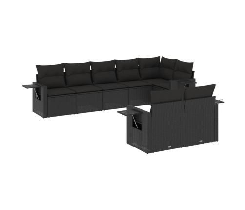 Set de sofás de jardín 8 piezas y cojines ratán sintético negro