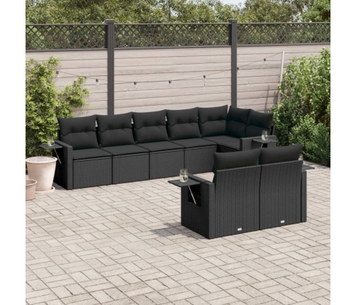 Set de sofás de jardín 8 piezas y cojines ratán sintético negro