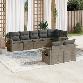 Set de sofás de jardín 8 pzas y cojines ratán sintético gris