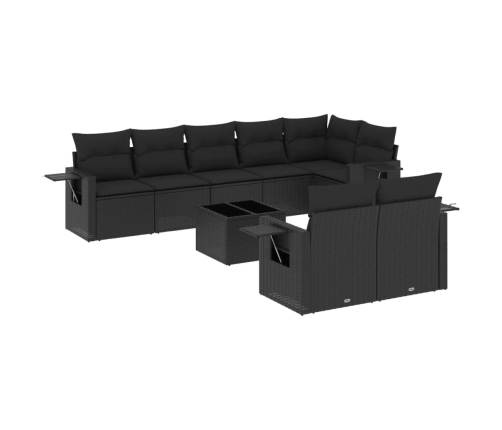 Set de sofás de jardín 8 piezas y cojines ratán sintético negro