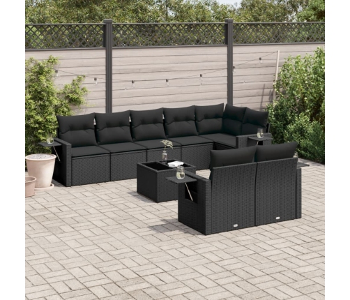 Set de sofás de jardín 8 piezas y cojines ratán sintético negro