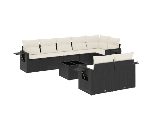Set de sofás de jardín 8 piezas y cojines ratán sintético negro