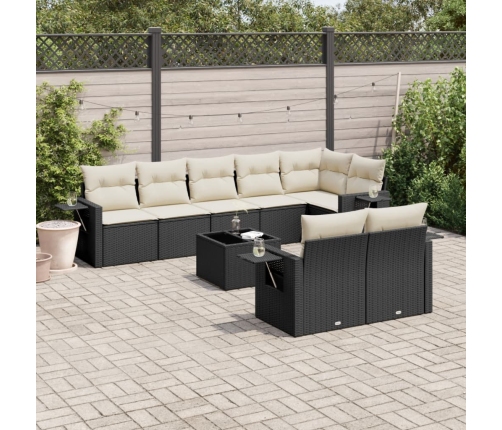 Set de sofás de jardín 8 piezas y cojines ratán sintético negro