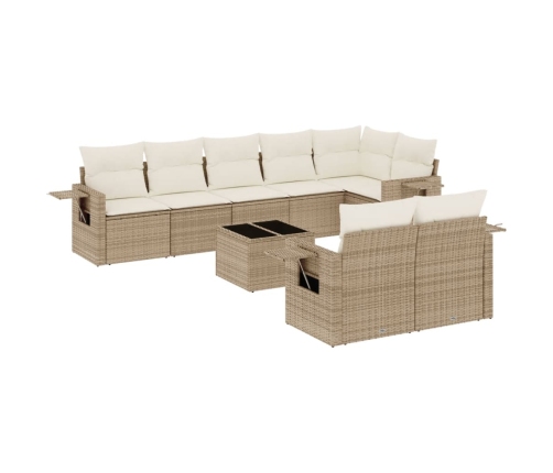 Set de sofás de jardín 9 pzas con cojines ratán sintético beige