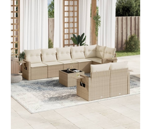 Set de sofás de jardín 9 pzas con cojines ratán sintético beige
